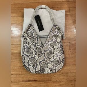 NWT Donna Karan Baldwin Mini Python Shoulder with Leather Wrapped Rounded Handle